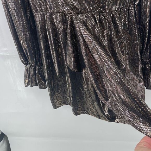 Shein gold Metallic Snakeskin Pull-over Mini Wrap Dress Small - Picture 11 of 13